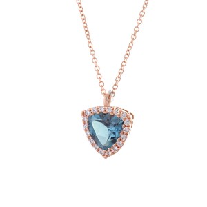 Ροζ χρυσό κολιέ 18K με διαμάντια και london blue topaz . KL0341